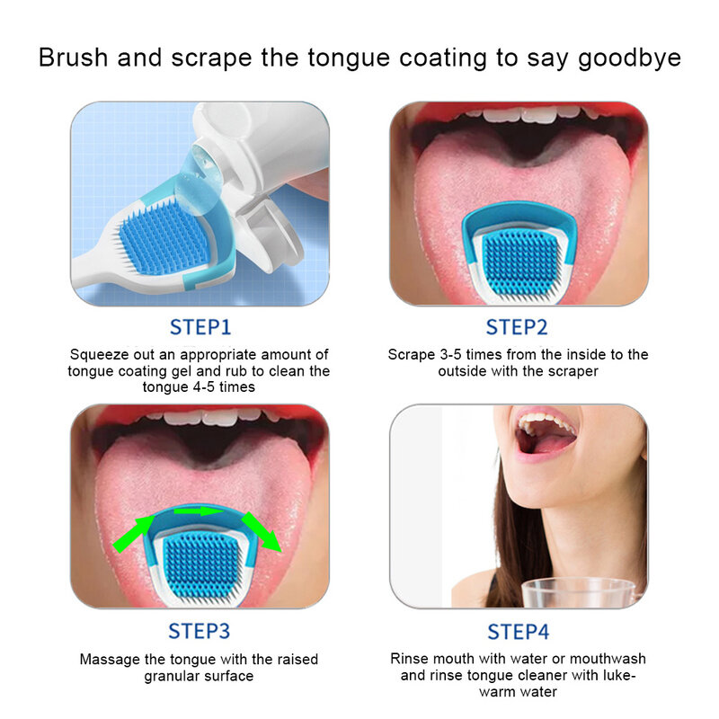 Novo kit de limpeza de língua fresca gel de limpeza com escova de limpeza de língua escova de dentes raspador de silicone respiração fresca