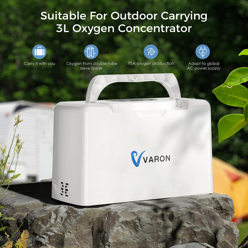 VARON-Oxygénérateur portable, petit générateur, adapté aux voyages en plein air, décharge continue L/min, batterie 62AC/DC, 3L/min