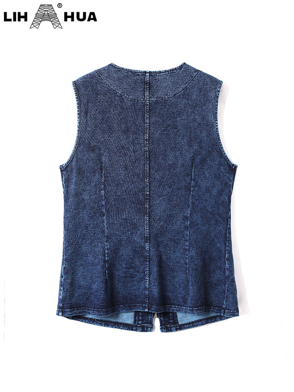 LIH HUA Women's Plus Size Vest Spring High Elasticity Cotton Knit with Zipper Casual Fashion Vest