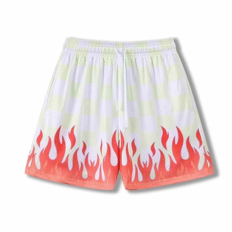 Pantalones cortos de baloncesto americano para hombres y mujeres, pantalones de malla con estampado de llama, secado rápido, doble, informal, suelto, entrenamiento de fitness, correr