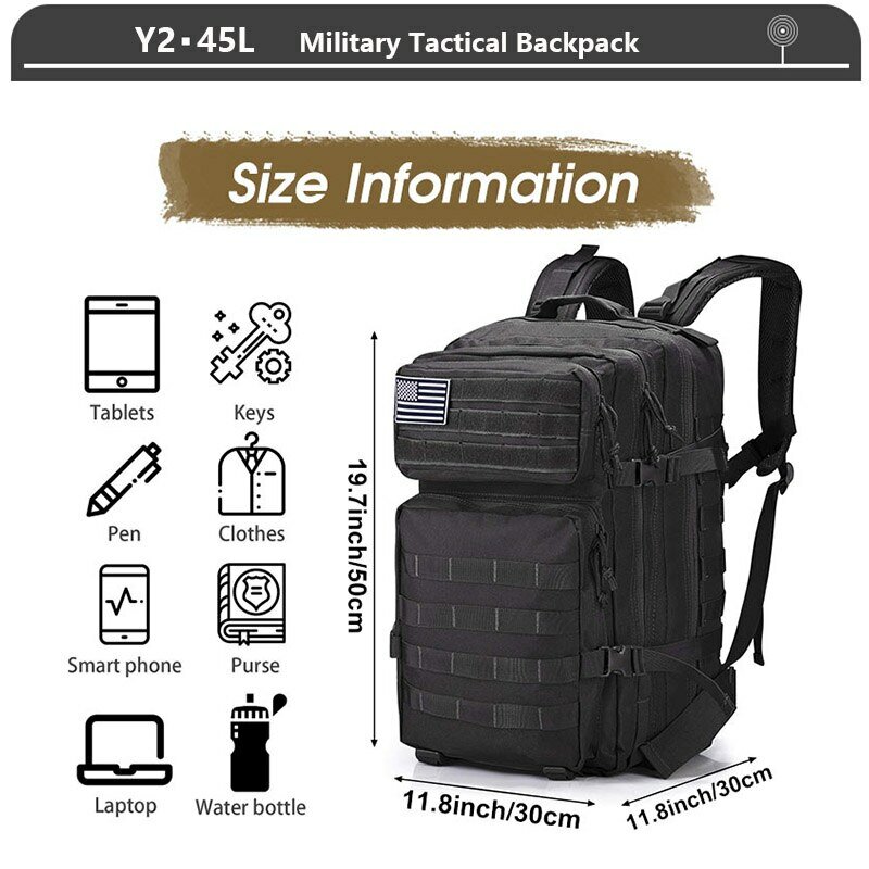 Военный тактический рюкзак 3 дня, штурмовая сумка, армейская Сумка Molle 38/45 л, большой уличный водонепроницаемый походный кемпинг, дорожный рюкзак 600D