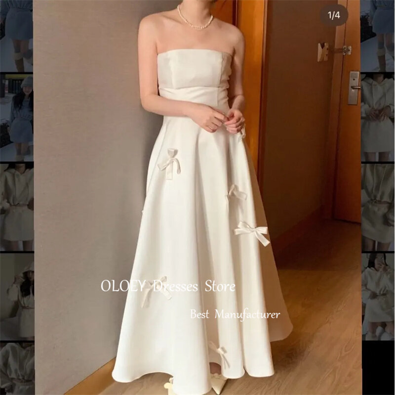 Oloey einfach schwarz eine Linie Korea Hochzeit Fotoshooting Kleider träger lose Bowknot knöchel lange Brautkleider formelle Party kleid