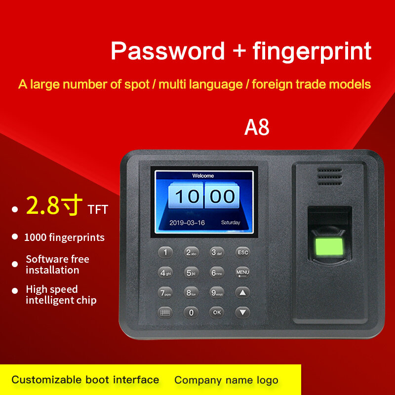 2.8 "Multi-sprache Biometrische Fingerprint Zeit Teilnahme Clock Recorder Mitarbeiter Anerkennung Aufnahme Gerät Elektronische Maschine