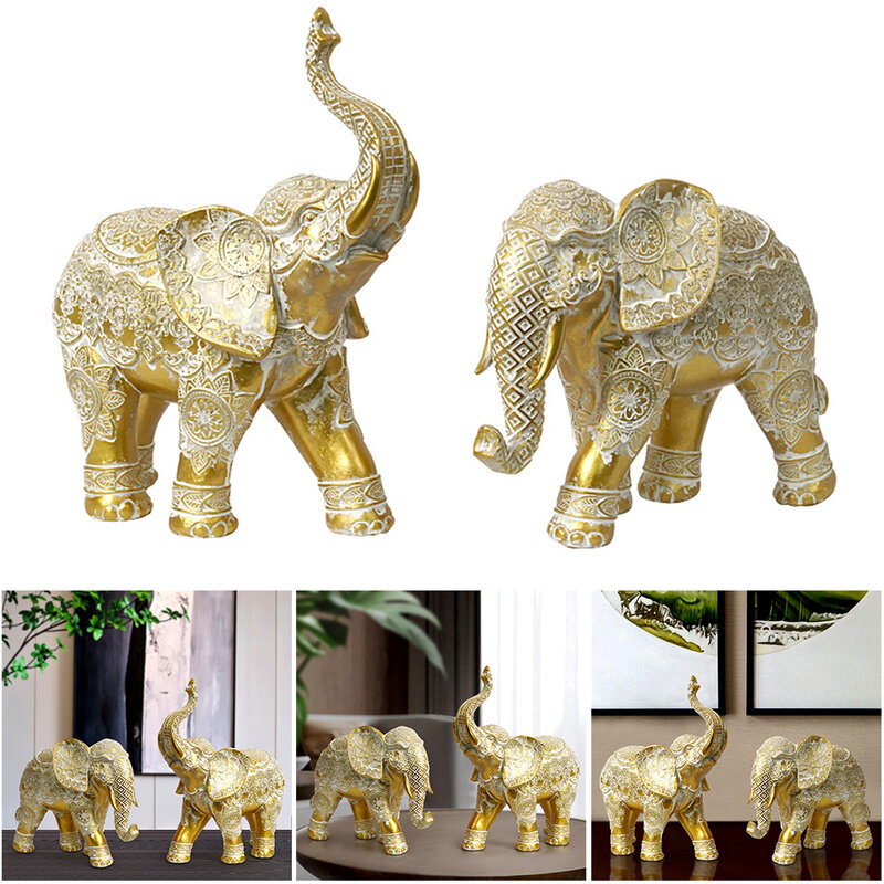 Resin Elephant Statue Home Decor Curved Elephant Statues Sculpture Figurine Handmade Desk Decor Room Ornaments Figurine Crafts