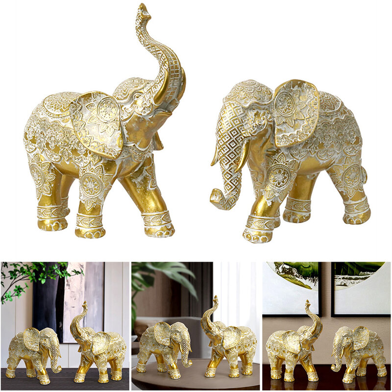 Hars Olifant Standbeeld Home Decor Gebogen Olifant Standbeelden Sculptuur Beeldje Handgemaakte Bureau Decor Kamer Ornamenten Beeldje Ambachten