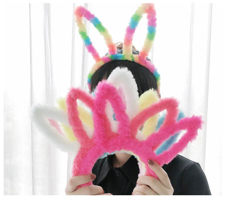 New Fashion Rabbit Ears Hairband Girls Candy Color Kids Plush Headband Autumn Winter Head Hoop Cute Hair Accessories Gifts