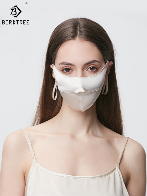 保護マスク,BirdTree-2Layered本物のシルク,日焼け止め,完全な顔,目の保護,通気性のある耳の吊り下げ,調整可能なマスク,a43926qm