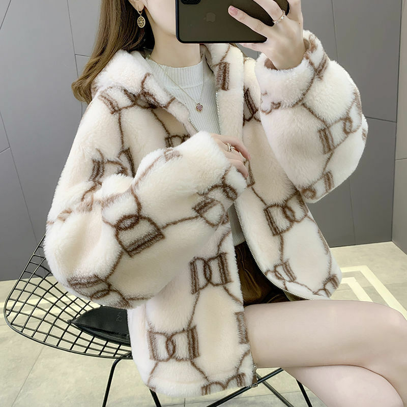Chaqueta de lana de oveja para mujer, abrigo holgado con capucha, ropa exterior de invierno, 2021