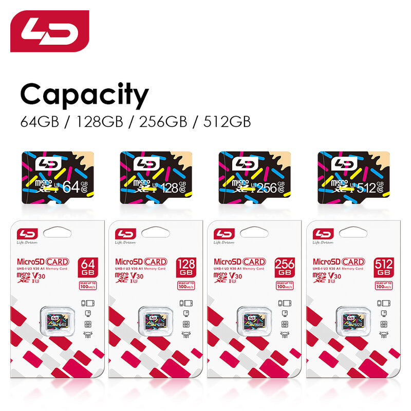 Cartão de memória Ld-micro sd para telefone, cartão de memória classe 10 a1, 128gb, 64gb, 16gb, 32gb, 64gb, 128gb, 256gb, 4gb, 8GB, 512GB
