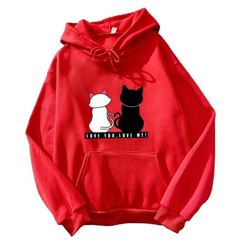 Frauen gedruckt Hoodie Cartoon Cat Print Plüsch Hoodie gemütlichen Unisex Pullover mit Kordel zug elastischen Manschetten Patch für Herbst/Winter
