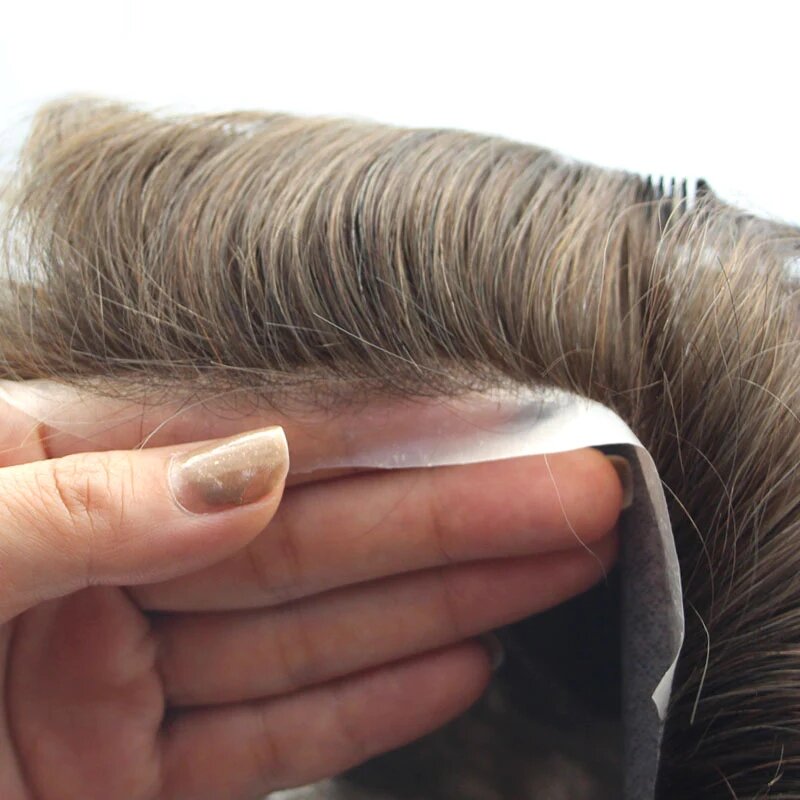 Мужской капиллярный протез волос со шнуровкой и искусственной кожей 0,08-0,1 мм двойной узлов мужской парик из человеческих волос мужской парик дышащая сменная система