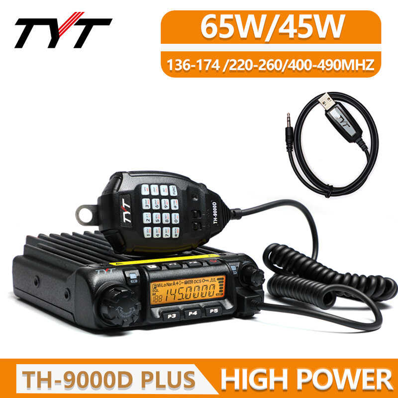 Radio de coche de alta potencia, transceptor de largo alcance, TYT TH-9000D PLUS, 50W, banda única/Mono, 136-174/220-260/400-490MHz