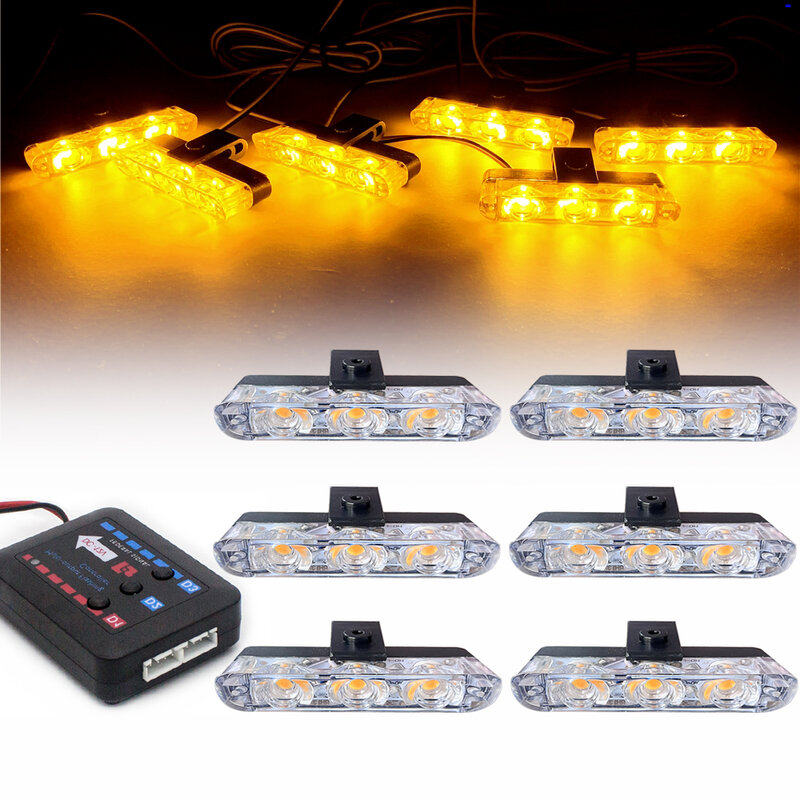 3 Đèn LED Xe Hơi Ô Tô Lưới Tản Nhiệt Trước Nhấp Nháy Cảnh Sát Đèn Flash Đèn Cảnh Báo Xanh Đỏ Vàng Xe Cứu Hộ Khẩn Cấp Flasher Tín Hiệu Ánh Sáng