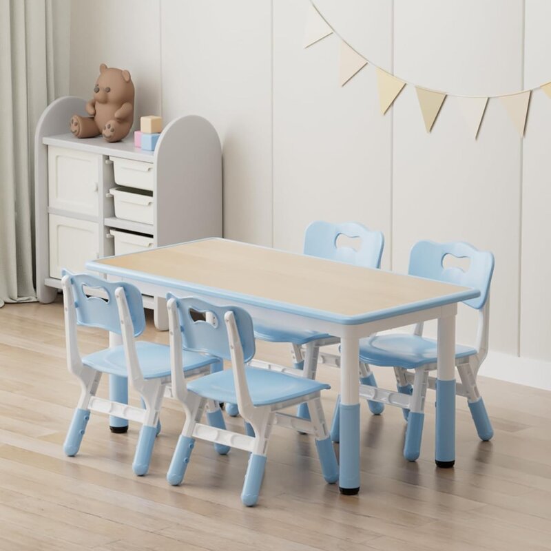 49''x25'' Toddler Table and 4 Chairs Set Graffiti Child's Desk for Study Room Classroom Children's Furniture