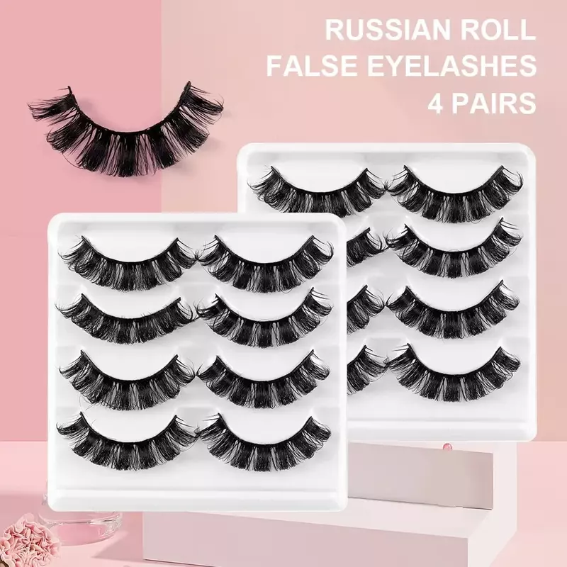 4 Pairs Russian Strip Lashes Fluffy Lashes 3D False Eyelashes Russian Volume Eyelashes Fake Eyelash Extension
