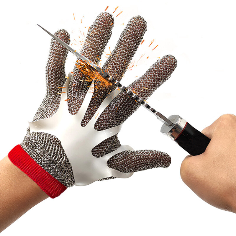 Guanti da taglio in filo di acciaio con anello in acciaio inossidabile 304 guanti da taglio per la protezione della sicurezza delle mani di grado 5 1 pz