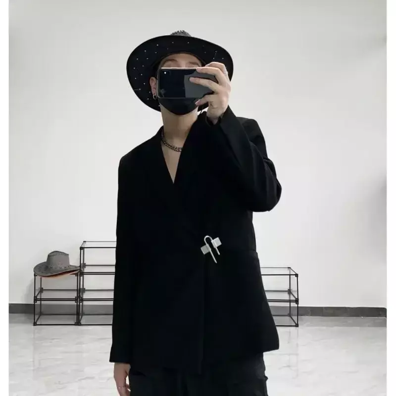 Casual Suit Jacket Men's Spring Summer Blazers Solid Color Long Sleeves Turndown Collar Pockets One Button Tops Jackets
