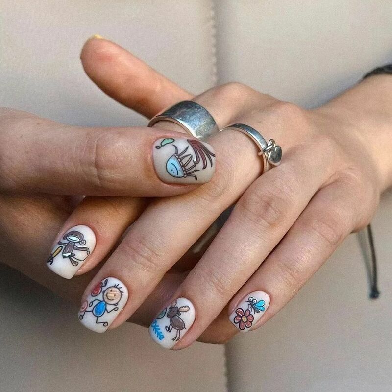 24 szt. Krótkie okrągłe sztuczne paznokcie francuskie baletki na paznokciach kwiaty motyle paski gwiaździste sztuczne paznokcie paznokieć z pełnym pokryciem końcówki