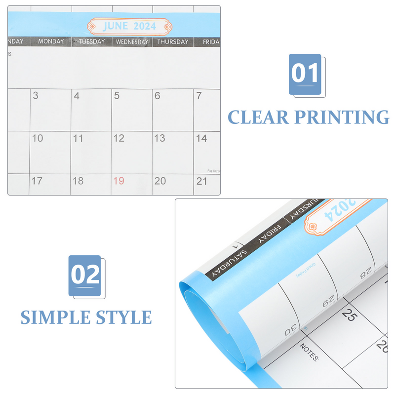 Pendurado calendário de parede para horários mensais, papel delicado, planejamento diário, material de escritório, namoro e doméstico, 2024