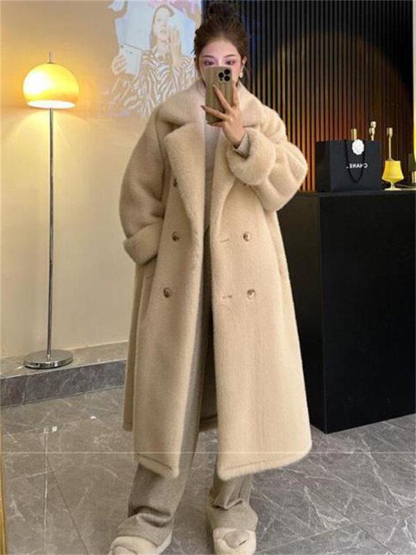 Abrigo grueso de piel sintética para mujer, Chaqueta larga y cálida de conejo falso, prendas de vestir exteriores coreanas de alta calidad, abrigo peludo elegante de lujo para invierno