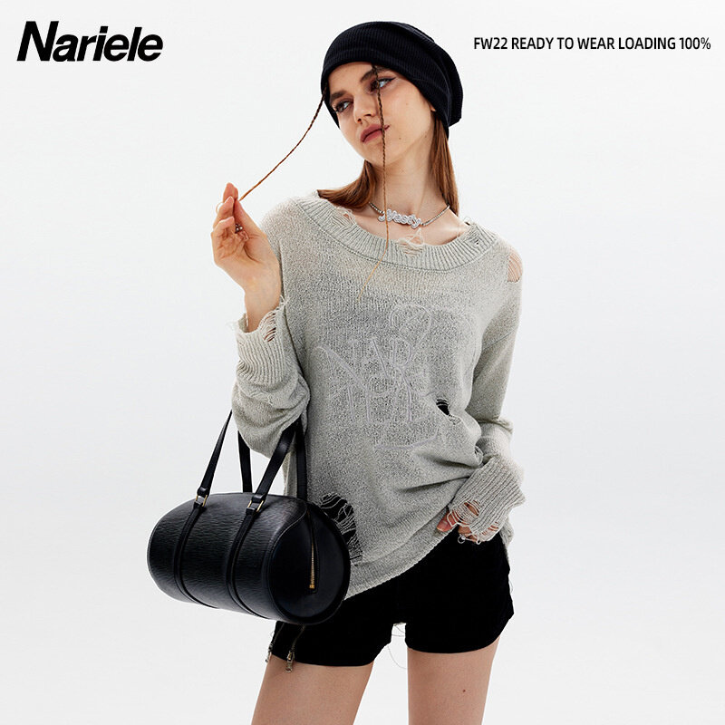 Tops For Women Early Autumn New Loose Knit Men's And Women's Round Neck Thin Hole Long Sleeve Hollow Sweater Ins