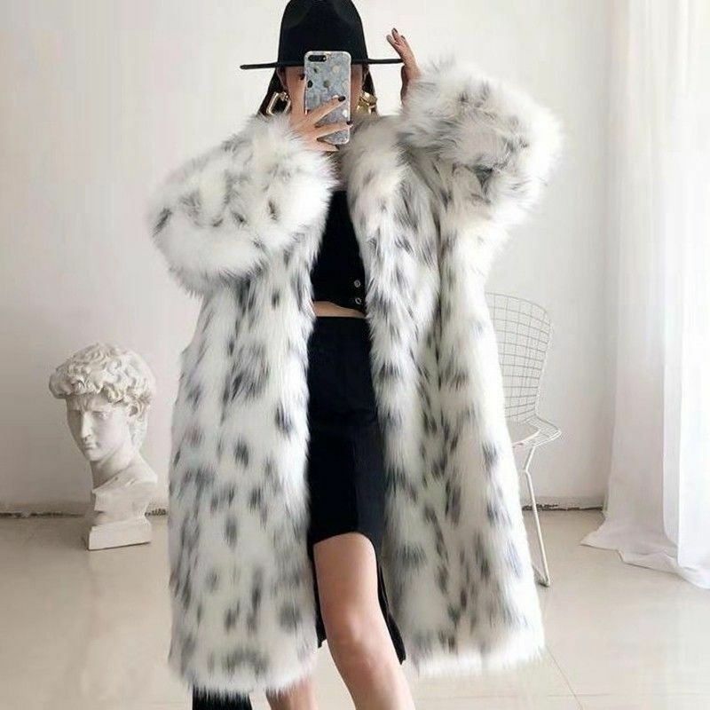 Jaket bulu buatan wanita, kardigan perempuan elegan modis, hangat, kasual, ukuran besar musim dingin 2024