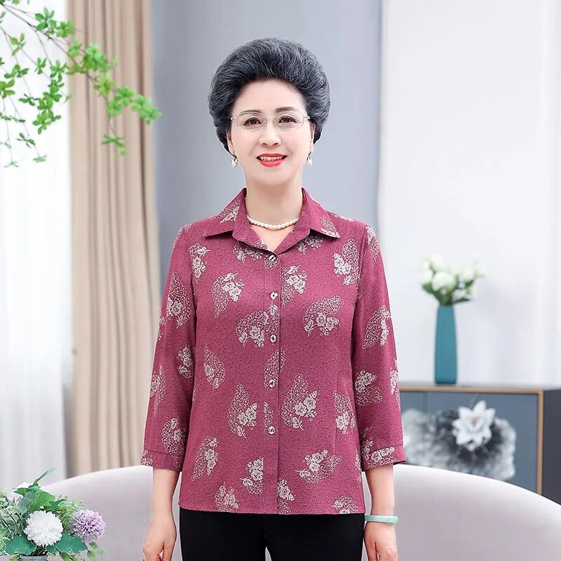 Old People Thin Clothing Short Tops Jacket New Summer Fashion Old Lady Elderly Mom Leisure Loose Fitting Long Sleeved Tops Coat