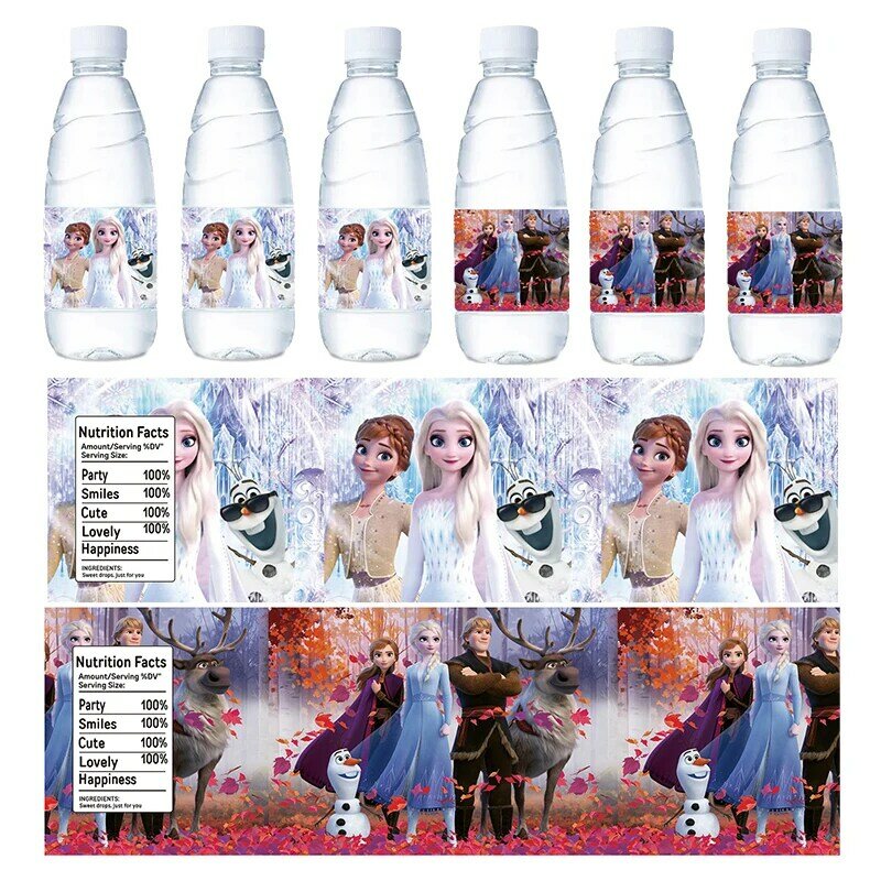 Mrożona naklejka Elsa dekoracja urodzinowa nadruk kreskówkowy mrożone naklejka na butelkę kubek do soku mrożone opakowania do etykiety na butelki