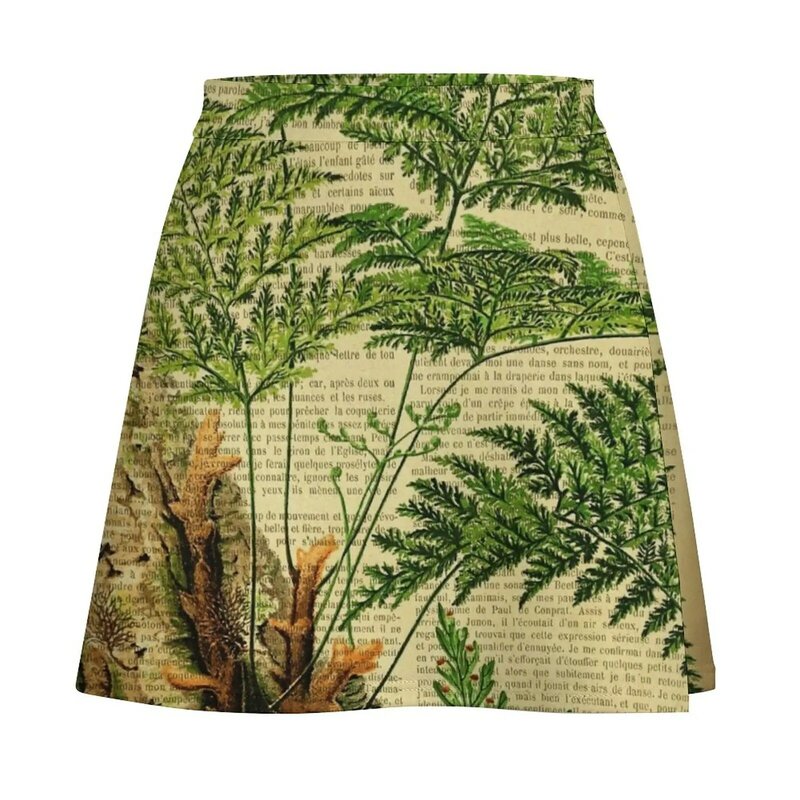 오래 된 책 페이지 식물 프린트-펀 미니 스커트, 새로운 옷 짧은 스커트, 여성 여름 드레스, 2023