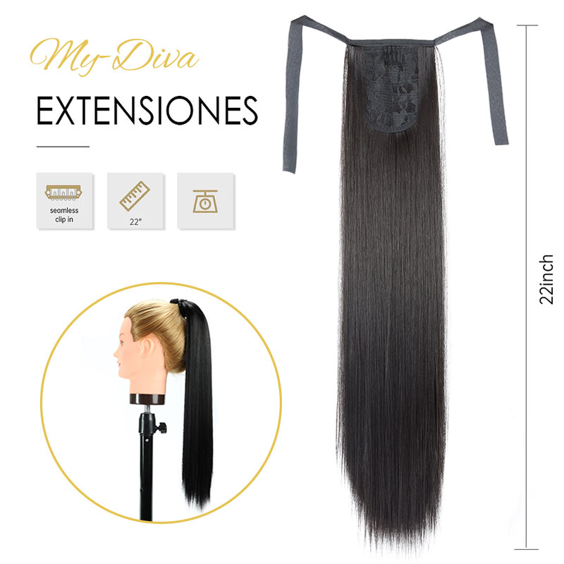 Пряди для волос MyDiva, искусственные волосы, хвост 22 дюйма, Прямой зажим, заколка для волос, синтетический удлинитель волос «конский хвост» для женщин