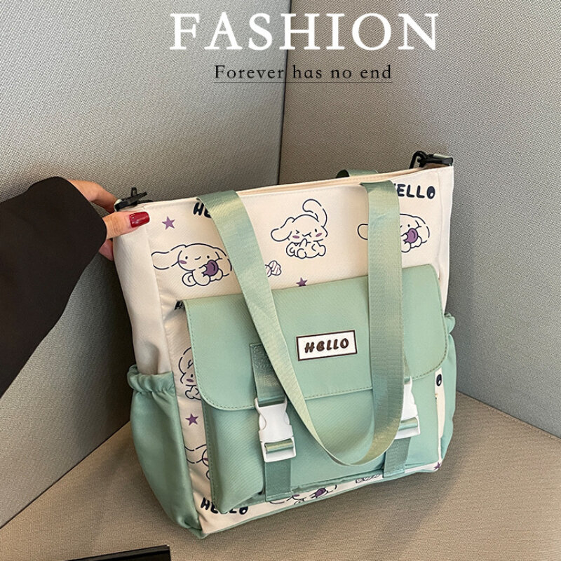 Sanrio tas tangan untuk gadis sekolah, tas selempang kapasitas besar modis dan lucu, tas bahu kasual dan serbaguna untuk wanita