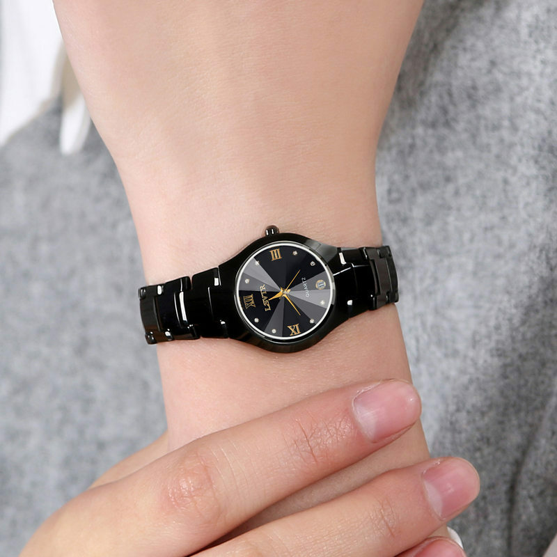 남녀공용 합금 스틸 컬러 쿼츠 달력 날짜 시계, 커플 연인 시계, Relojes Para Mujer