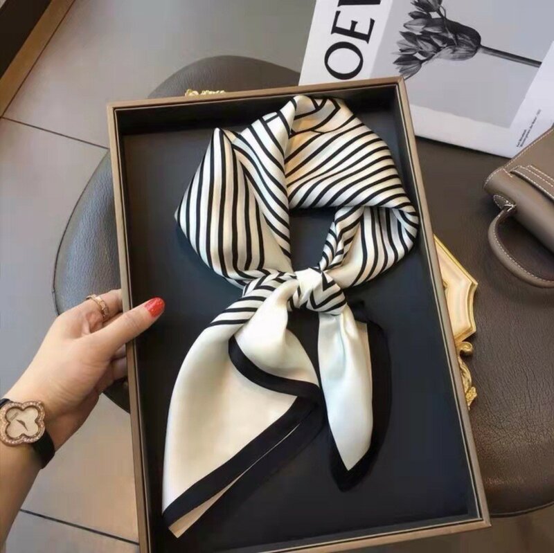 70*70CM Small Silk Scarf Women Spring Square Scarves Thin and Narrow Strip with Suit Scarf Retro French Tie Bag Headband Scarves
