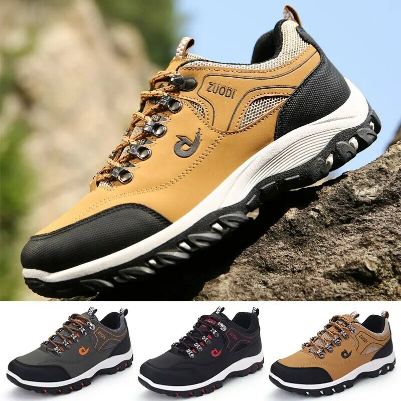 Men Hiking Shoes Outdoor Sneakers for Travel Cross-country PU Casual Shoes Breathable Walking Shoes Non-slip Lace Up Size 39-48