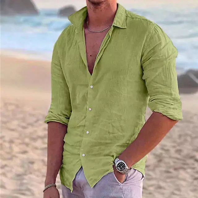 2023 High Quality 100%Cotton Linen Shirt Men's Casual Loose Tops Long Sleeve Tee Shirt Summer Autumn Beach Vacation Men's Shirts