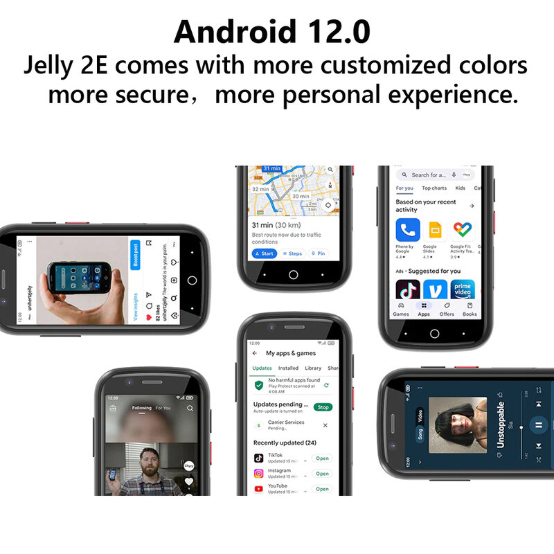 Unihertz Jelly 2E 4 + 64GB Mini Smartphone sbloccato versione globale 4G Android 12 e HD Voice supportato telefono 4 + 64GB con scheda SD