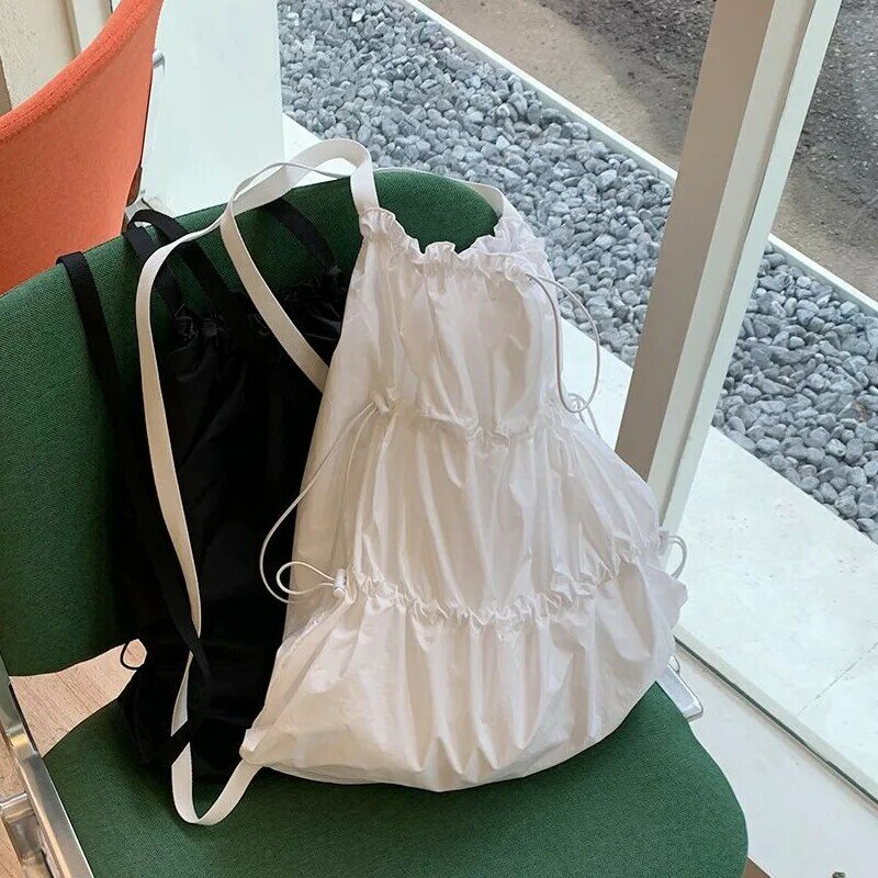 Водонепроницаемый нейлоновый вместительный рюкзак на шнурке в Корейском стиле ins, легкий плиссированный Модный повседневный мужской и женский рюкзак