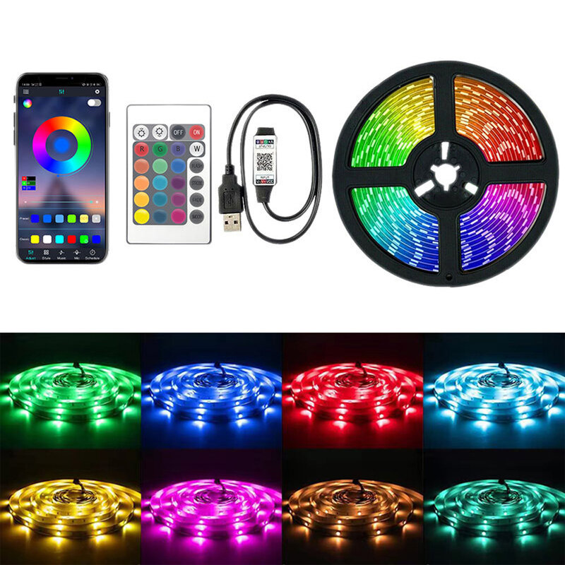 LEDストリップライト,Bluetooth,USB,5V,RGB,バックライト付き,電話アプリケーション制御,tiktok,TV,パーティーに最適,5050