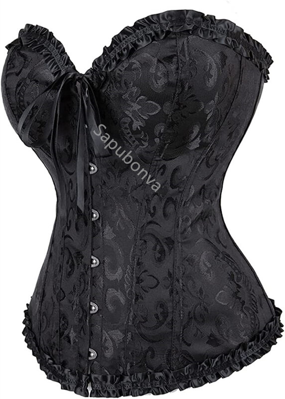 Corsetto bianco Top Plus Size donna Bustier Overbust Sexy Lace up Lingerie floreale Vintage moda vittoriana nero rosso DropShipping