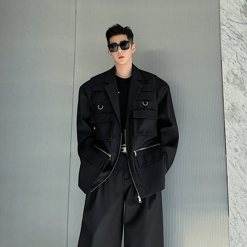Primavera 2024 giacca da uomo tridimensionale Multi-tasca giacca da uomo bella Trendy manica lunga blazer larghi e comodi
