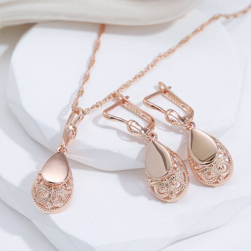 SYOUJYO Luxury Retro Water Drop Pendant Women's Earrings 585 Rose Gold Color Daily Fashion Multipurpose Exquisite Jewelry