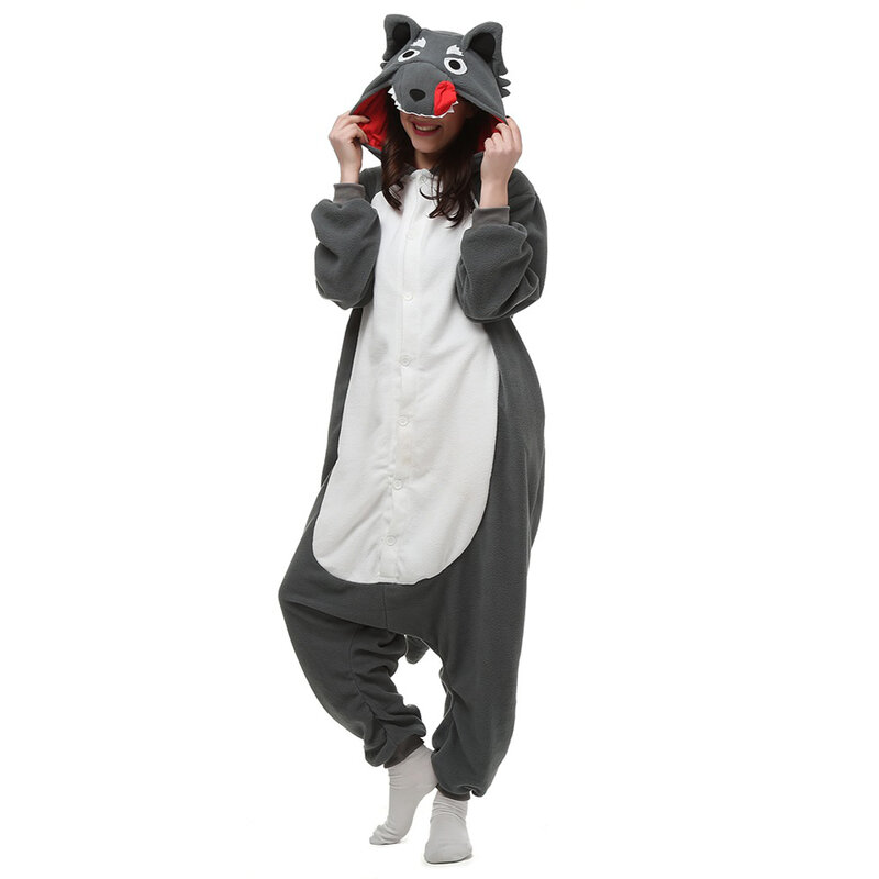 Damen-und Herren pyjamas Wolf Tier Stram pler Unisex Erwachsenen Flanell einteilige Pyjamas Halloween Weihnachten Cosplay Kostüm Homewear