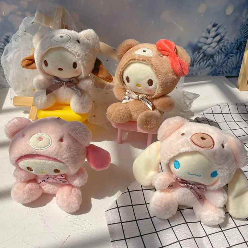 Sanrio Torne-se Um Chaveiro de Pelúcia Urso para Meninas, Cinnamoroll Anime Chaveiros, Kawaii Room Decor, Presentes de Natal, Brinquedos para o Bebê, Bonito