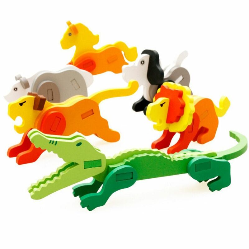 3D Cartoon Intelligence Game Puzzle Board para crianças, brinquedos de madeira, pinguim e coelho, pato e animais