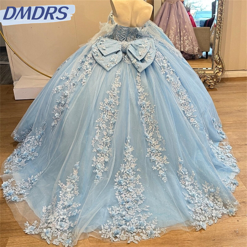 Wdzięczna błyszcząca suknia balowa bez ramiączek urocza sukienka Quinceanera bez rękawów 2024 klasyczna aplikacja kwiatowa 3D słodka sukienka 16