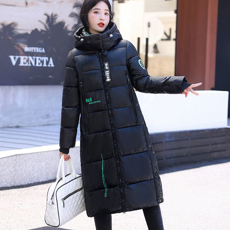 Wash-Free Down Cotton-Padded Jacket for Women, Loose Long Overcoat, Thick Warm Parker Coat, Korean Hooded Jacket, New, Winter