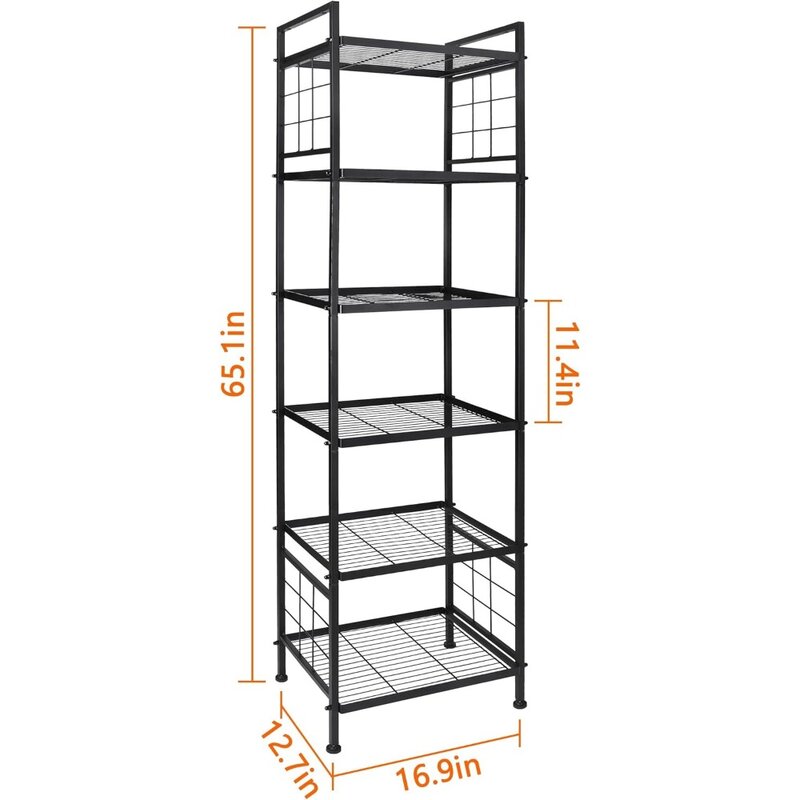 6-Wire Standing Storage Shelf, Metal Shelving Unit Pantry Rack for Laundry Kitchen Bathroom Organizer(Black)