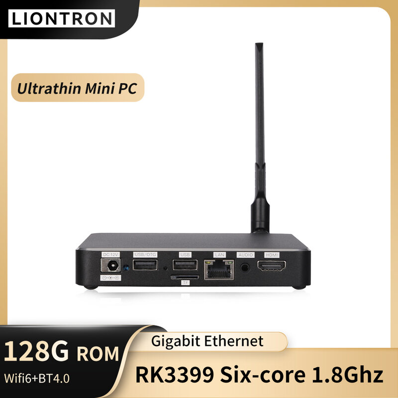 Liontron HEC-3399 Mini PC kotak Tv tertanam GbE LAN HDMI2.0 Wifi6 BT4.0 RK3399 hexa-core 1.8Ghz komputer portabel gantungan dinding