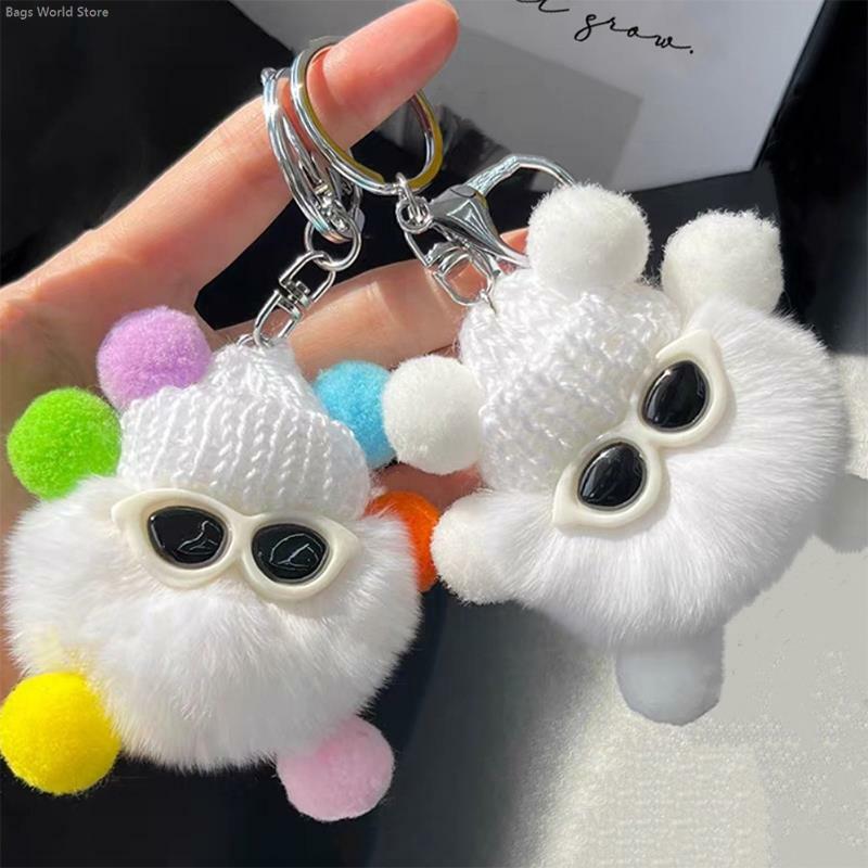 20 Styles Mini Rex Rabbit Fur Keychain Fluffy Key Chains Trinkets Pom Pom Keychain Trinket Pompons Keychains Backpack Ornaments