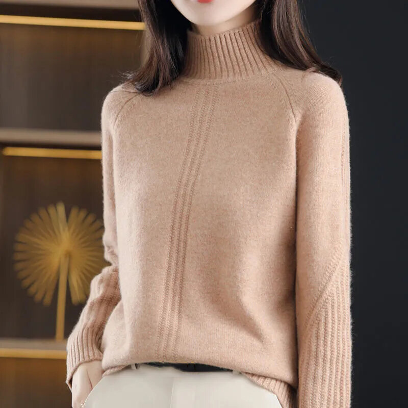 Sweter sweter damski 2023New jesienno-zimowy koreański luźny długi rękaw z wysokim kołnierzem dzianinowy jednokolorowa na co dzień sweter damski